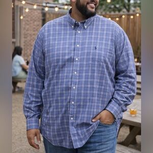 Ralph Lauren Men’s Oxford Classic Fit Blue Checkered Button-Down 18 XXL Cotton